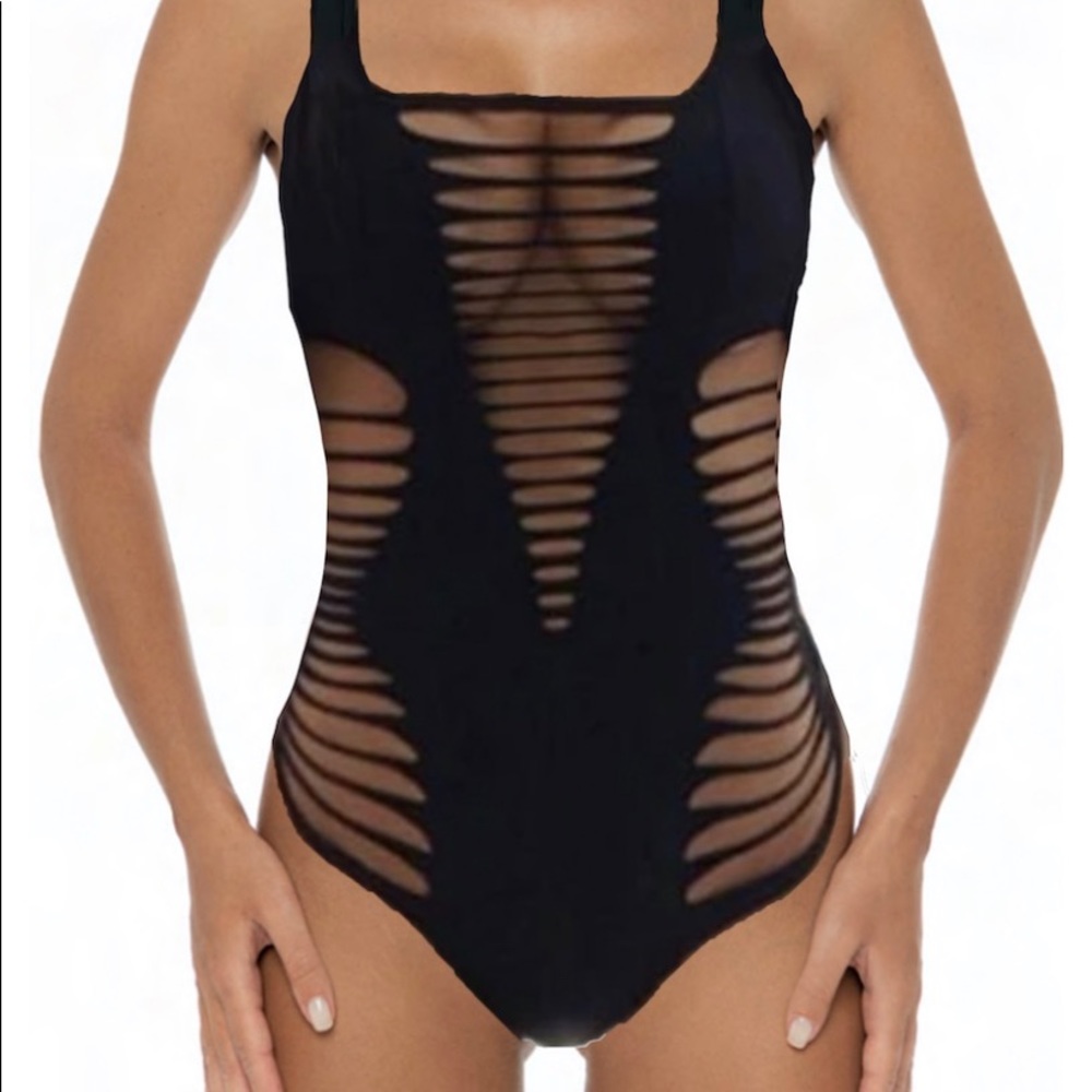 Black Cut Out One Piece Bathing Suit